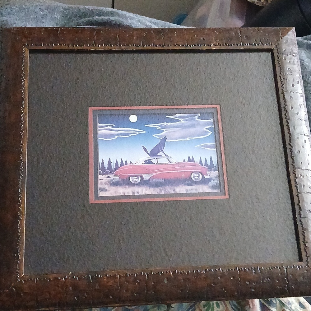 Monte Dolack Framed Matted Vintage Print Buick Roadmaster Wolves